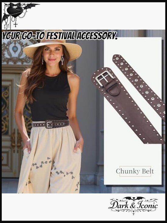 Chunky Big Statement Belt with Studded Punk Goth Style